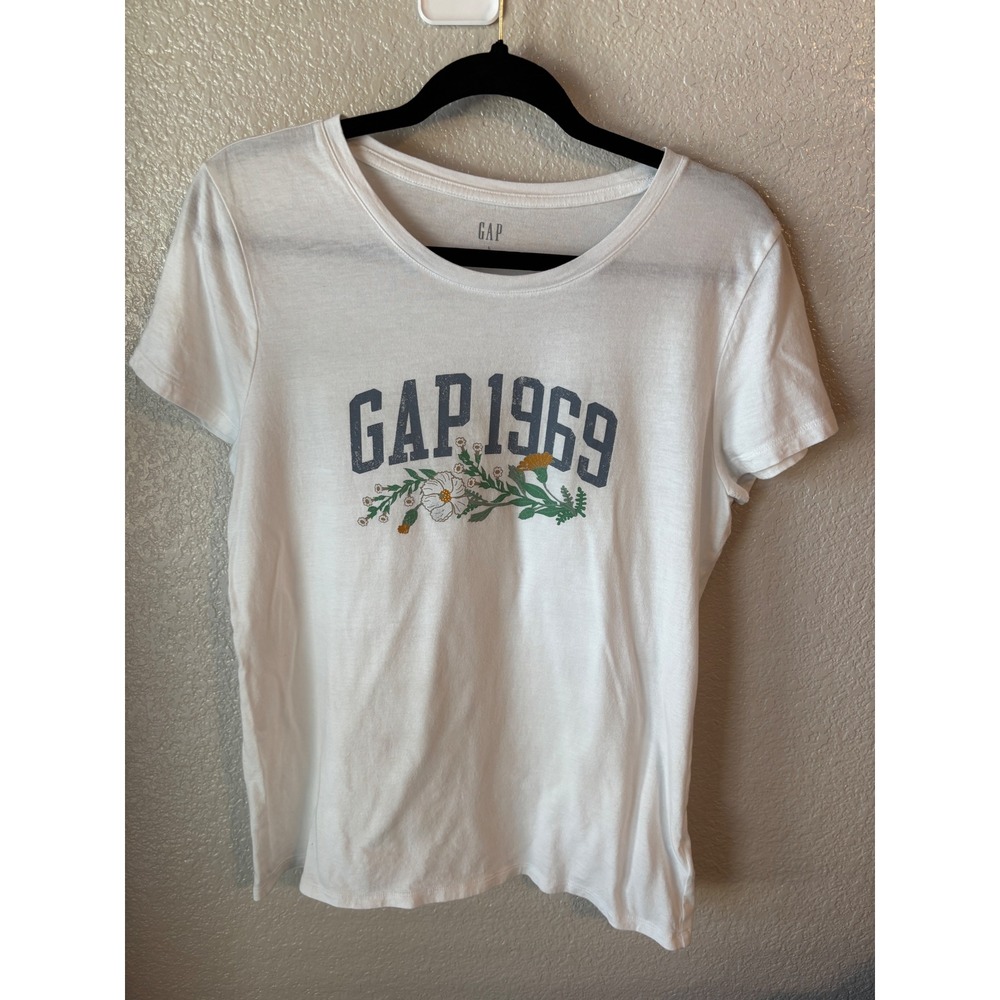 GAP 1969 Favorite Tee Womens Large White Floral Graphic Short Sleeve T-Shirt